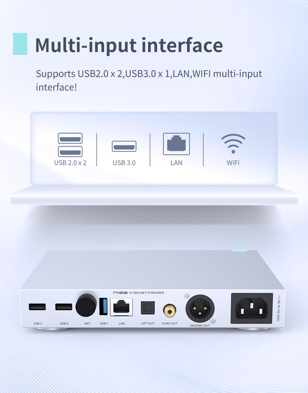 Проигрыватель SMSL N100, сетевой плеер, стример, Hi-Fi, Wi-Fi, Roon, серебристый