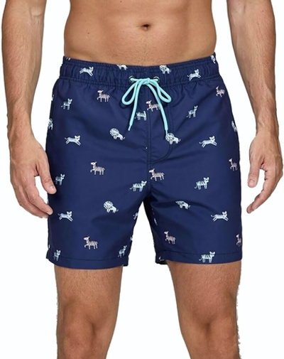Темно-синие пляжные шорты с принтом в виде зверушек (Размер: XXXL) (Цвет: темно-синий)