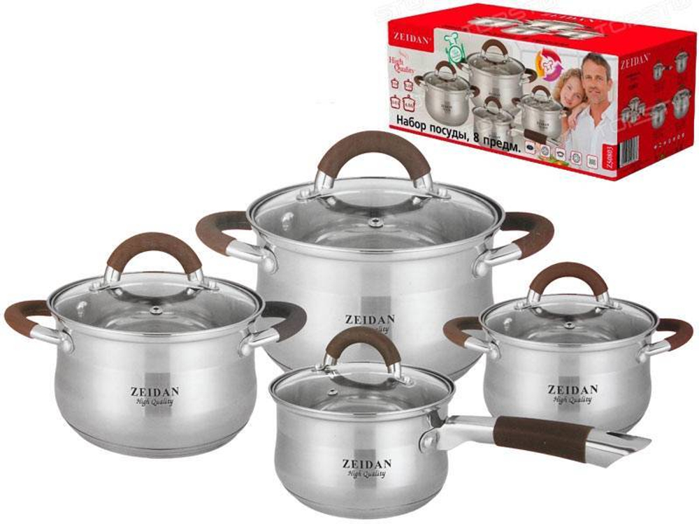 Набор кастрюль 4 предмета (2,1л, 3л, 4л, сотейник 1,5л) нерж Z-50803