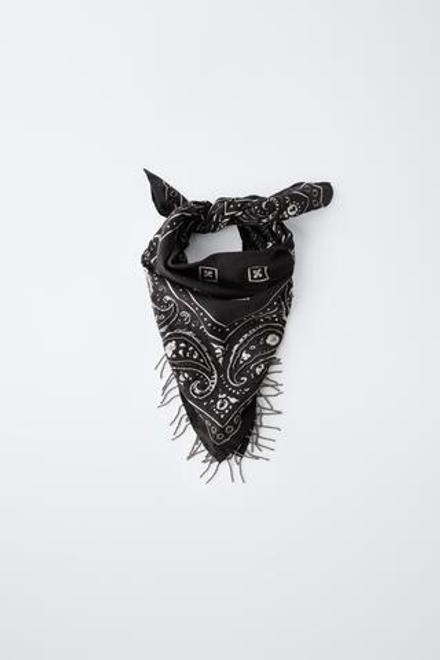 ZARA БАНДАНА ПЕЙСЛИ С БАХРОМОЙ И БУСИНАМИ, ЧЕРНЫЙ
