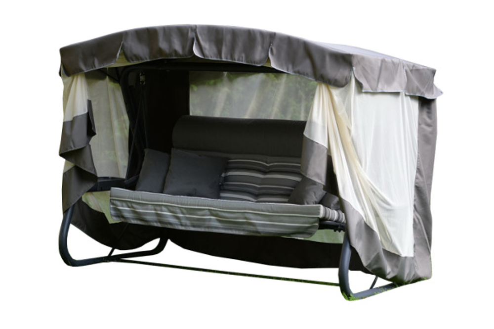 Качели садовые OLSA 4-х местные Александрия (каркас серый, м/э серый рис.полоска)2 уп.