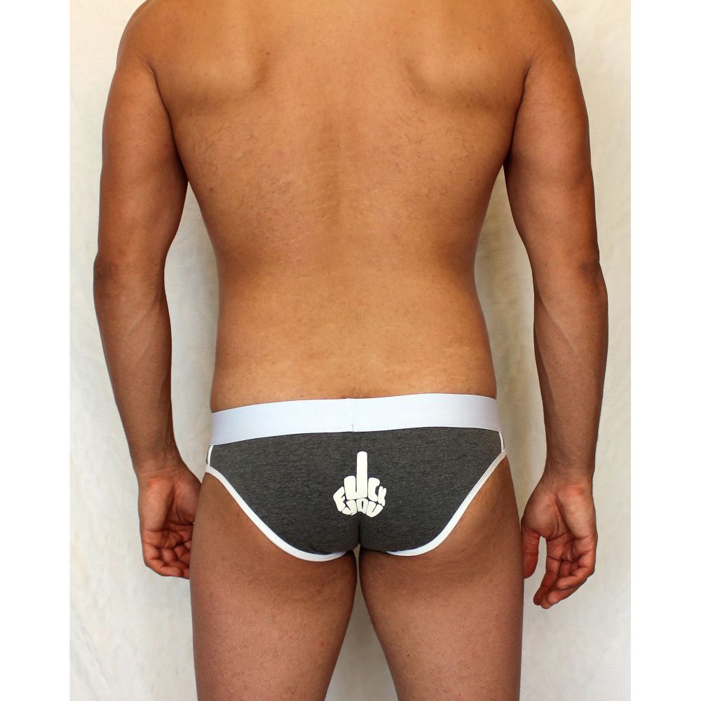 Мужские трусы слипы темно-серые меланжевые &quot;Fuck you&quot; Boefje