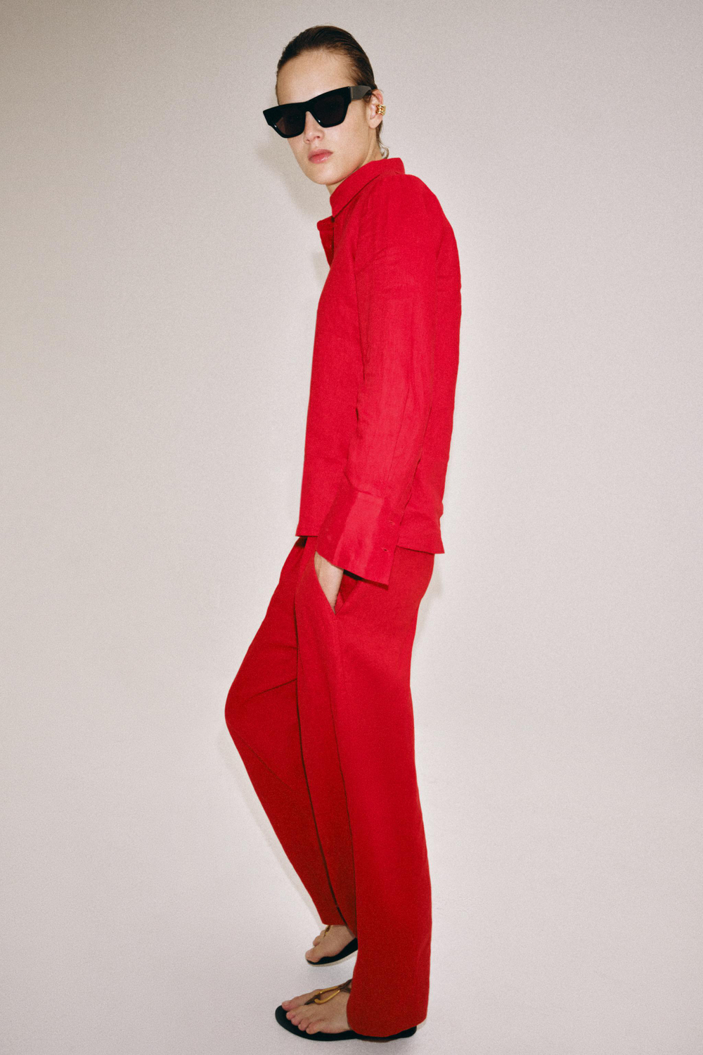 ZARA РУБАШКА ИЗ 100% ЛЬНА — ZW COLLECTION, КРАСНЫЙ