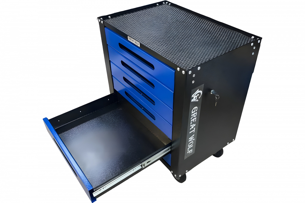 Инструментальная тележка GWT-B6S (6 ящиков, ЦЗ, увеличенные колеса с тормозом, доводчики, синяя)