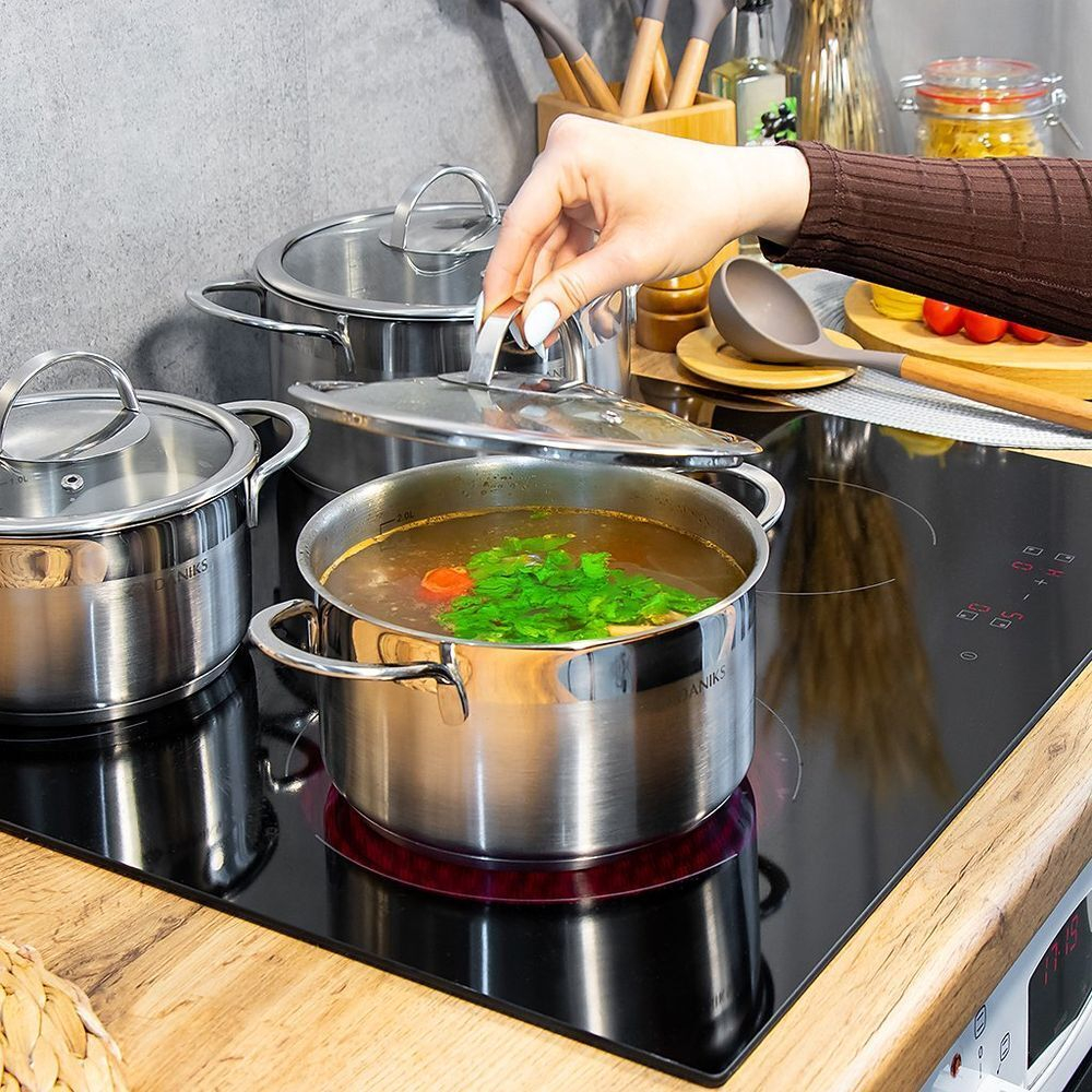 Кастрюля нерж, 2.5 л, с крыш, крышка стекло, Daniks, Бонн, GS-01319-18CA, индукц