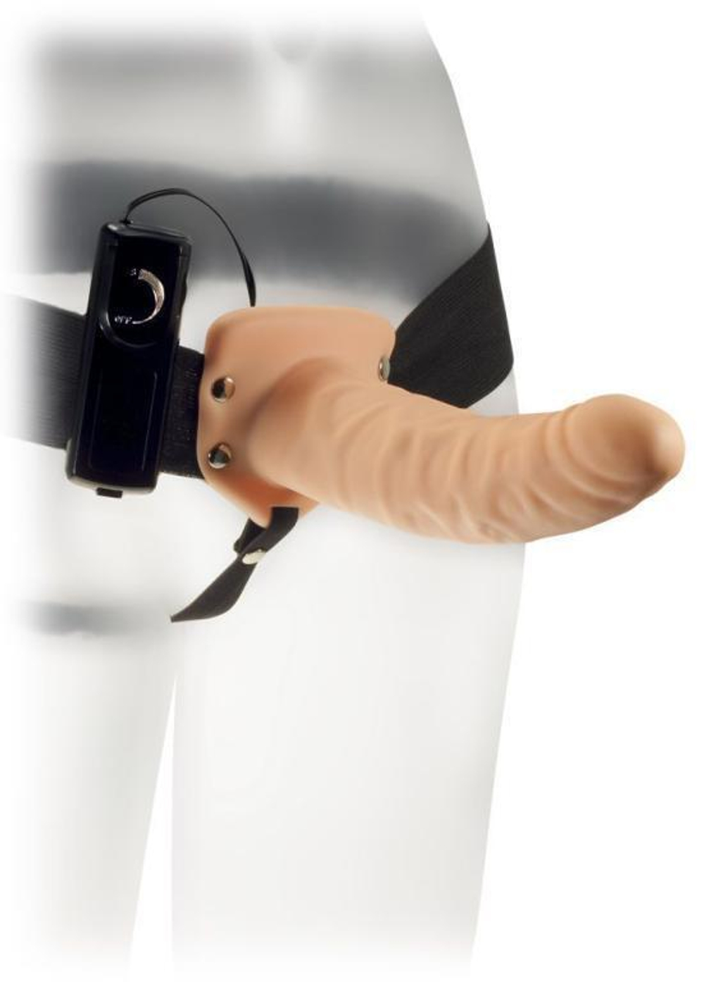 Телесный полый вибрострапон The Extender Plus Vibrating Hollow Strap On - 20,5 см. (Цвет: телесный)