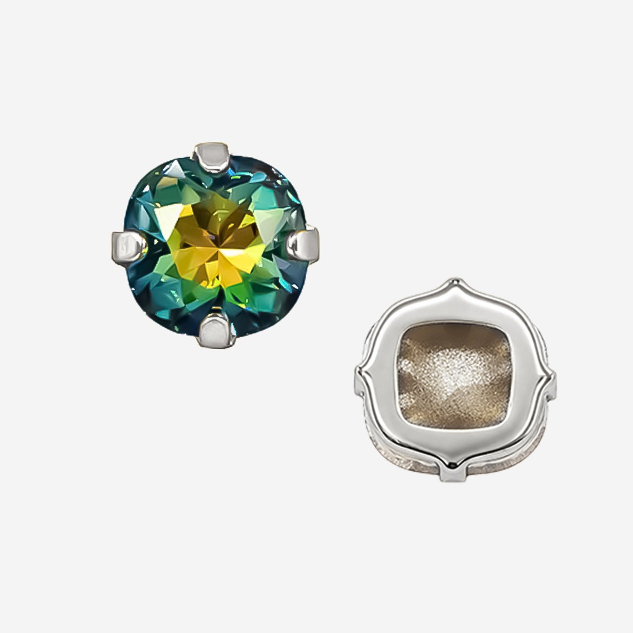 Кристалл Кушон (Сushion) в цапах, оттенок "Витражный Кристалл"/"Vitrail Medium Crystal", 9,2мм, родирование