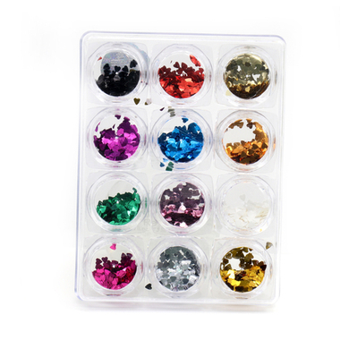 Декор для ногтей сердце, набор 12 цветов