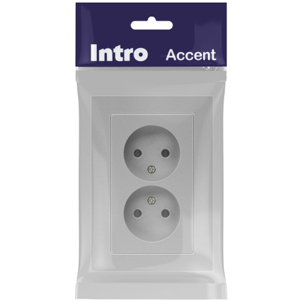 Розетка Intro Accent 6-204-03 2х2P, 16А-250В, IP20, СУ, AL/CU, алюминий