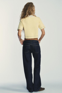 ZARA ВЯЗАНЫЙ ЖАКЕТ-ПОЛО С ДЕКОРАТИВНОЙ ОТСТРОЧКОЙ, ЖЕЛТЫЙ