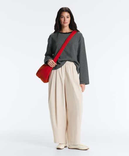 Oysho Футболка Relaxed Fit с длинными рукавами из смесового хлопка в полоску, черный