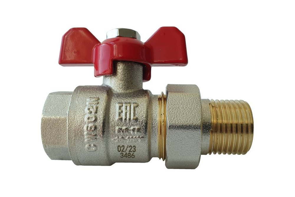 Шаровой кран полнопроходной BVR-FR, (1/2"-1 1/2"), ручка-бабочка, латунь, Ридан