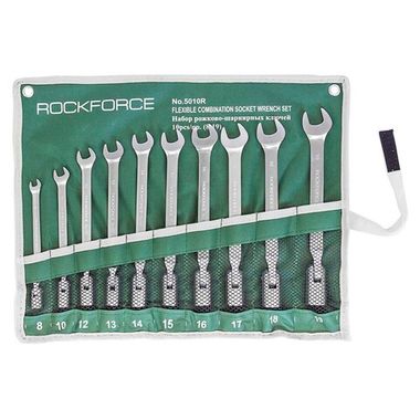 Набор ключей рожково-торцевых шарнирных 10пр. (8, 10, 12-19мм),на полотне RockForce##Rock FORCE RF-5010R