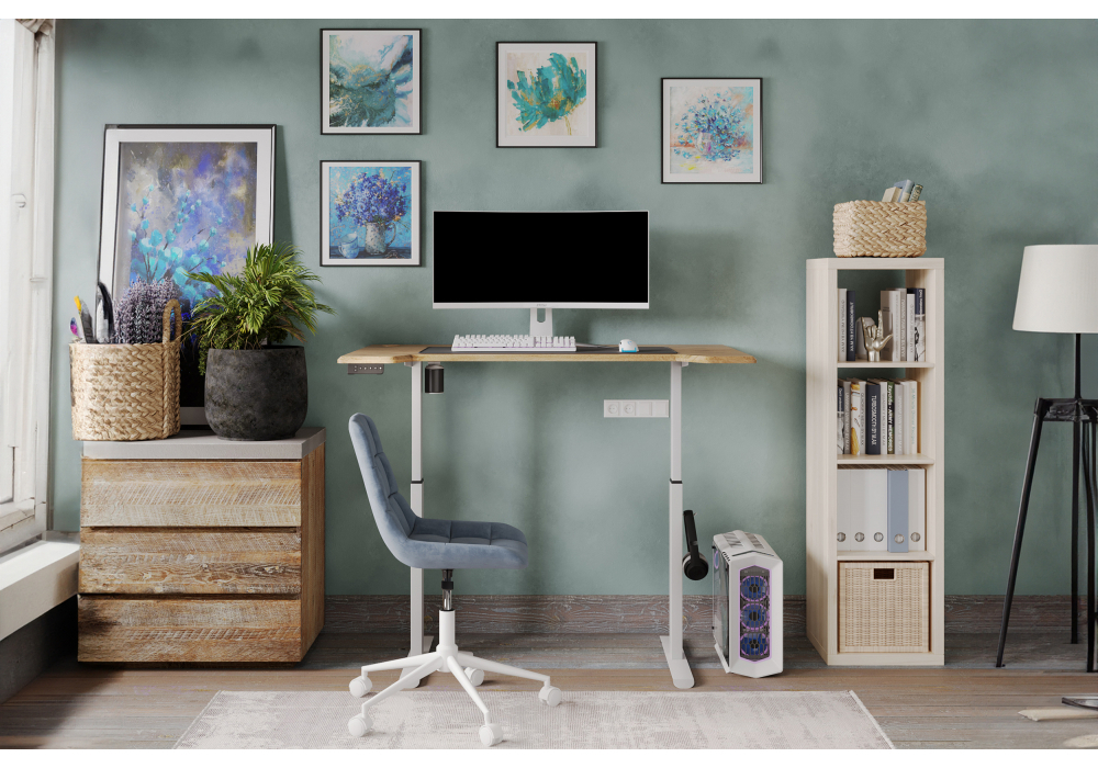 Компьютерный стол Woodville Маркос с механизмом подъема 120х75х76 белый, вотан дуб, ножки белые