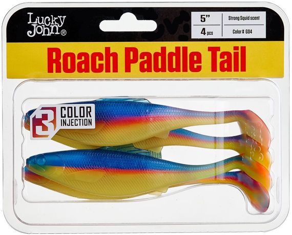 Виброхвосты съедобные LJ Pro Series ROACH PADDLE TAIL 5.0in (12,7 см), цв. G04, 4 шт.