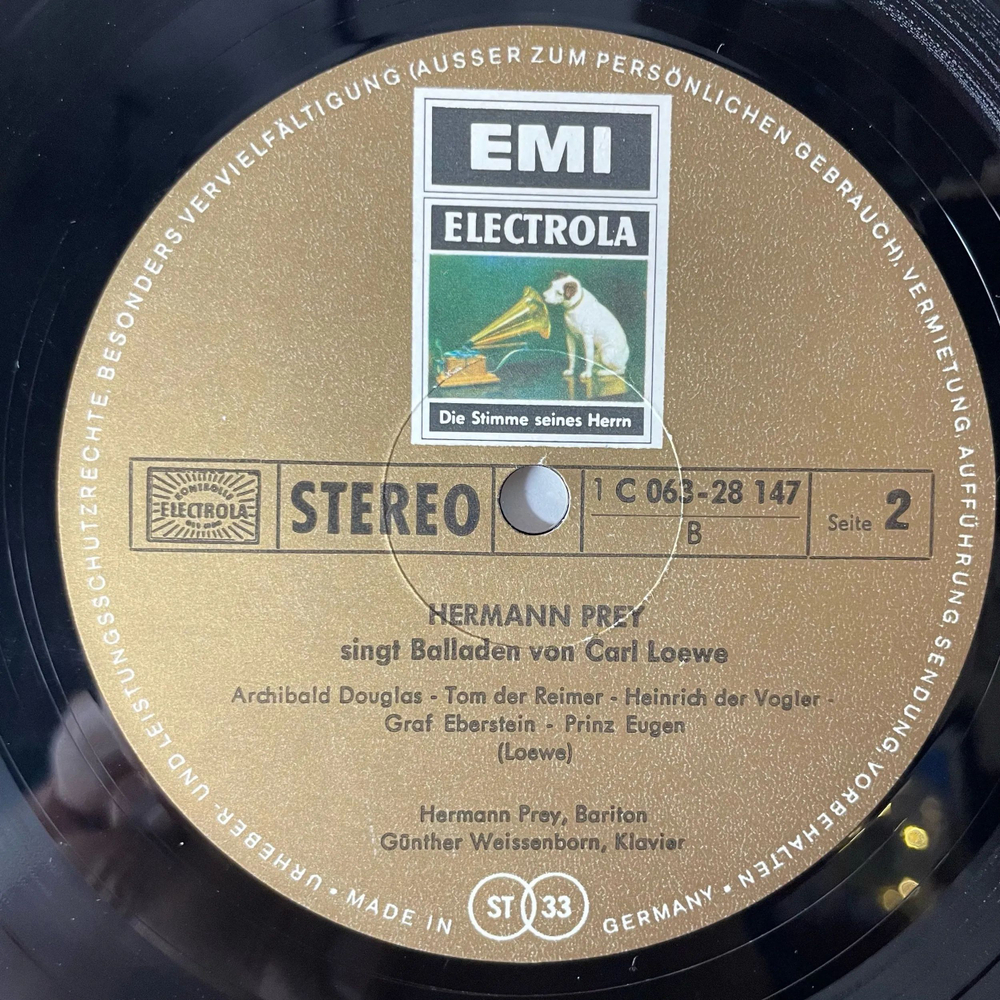 Винтажная виниловая пластинка LP Герман Оскар Карл Бруно Прей Hermann Prey, Carl Loewe, Gunther Weissenbor, Hermann Prey Singt Balladen Von Carl Loewe (Германия 1966)