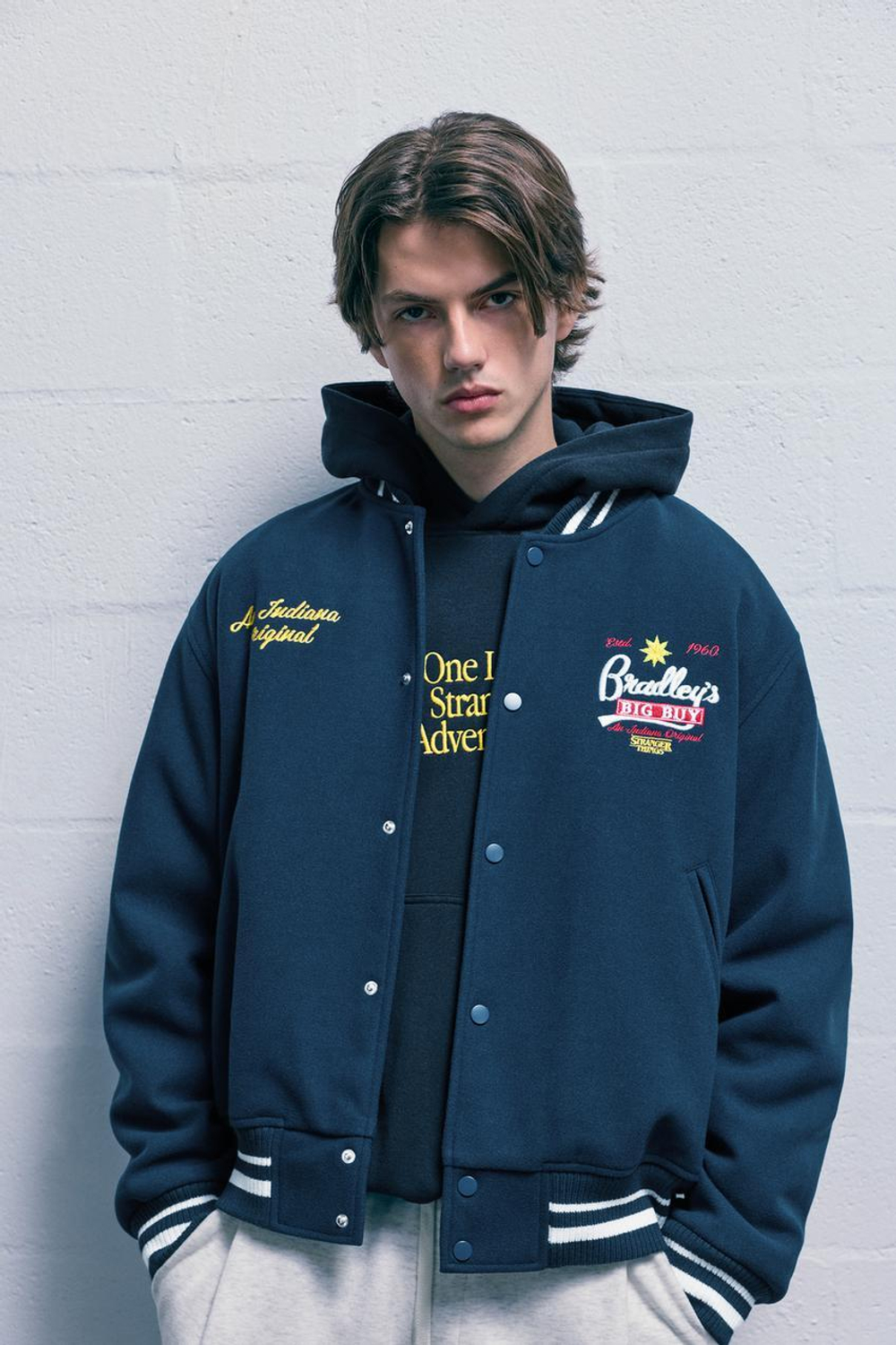 PULL&BEAR Куртка-бомбер "Stranger Things", синий