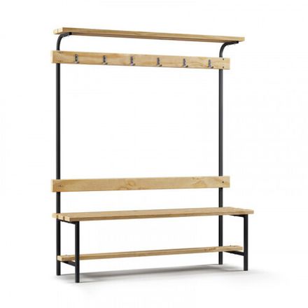 Скамейка с вешалкой для раздевалки с верхней полкой (L=1200) дерево