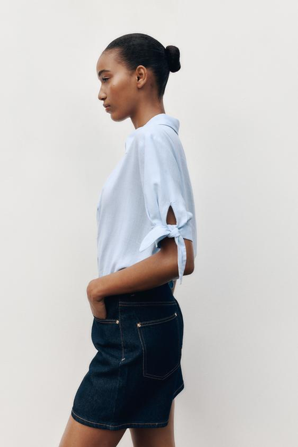 ZARА ШОРТЫ С ЗАВЫШЕННОЙ ТАЛИЕЙ Z1975 MOM FIT, ТЕМНО-СИНИЙ