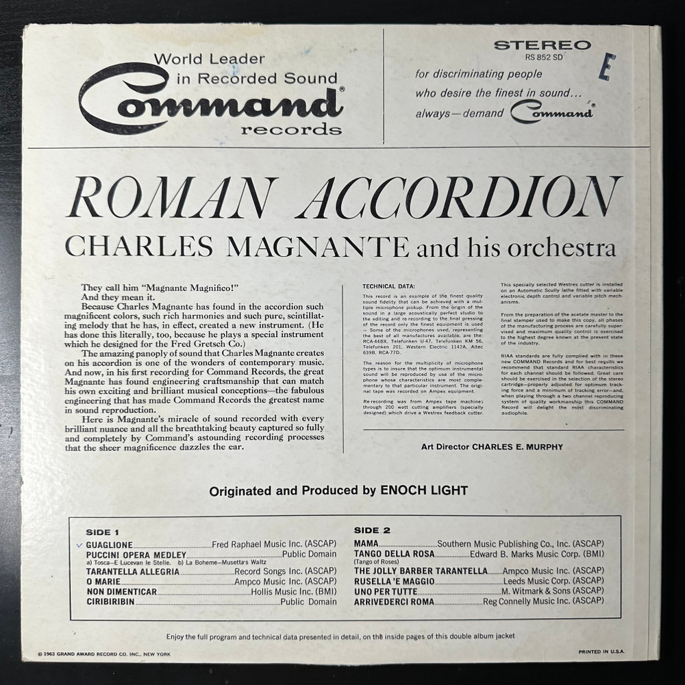 Charles Magnante And His Orchestra ‎– Roman Accordion (США 1963г.)