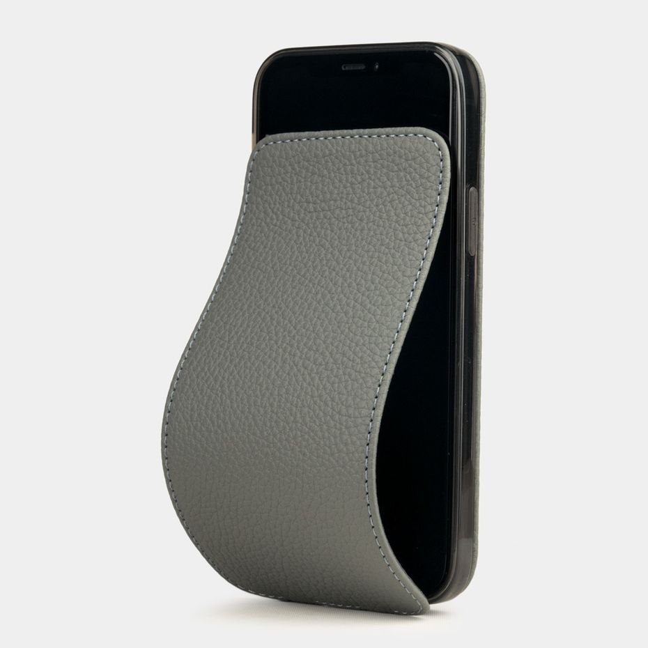 Чехол для iPhone 12 Pro Max из кожи теленка стального цвета