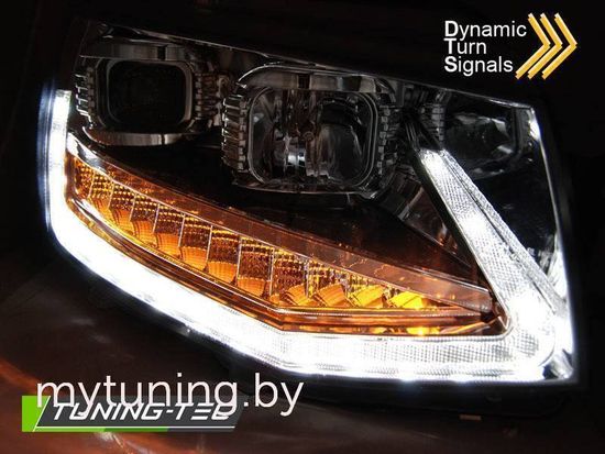 Передние фары Tube Light для Volkswagen T6 (15-19) динамические хромированные