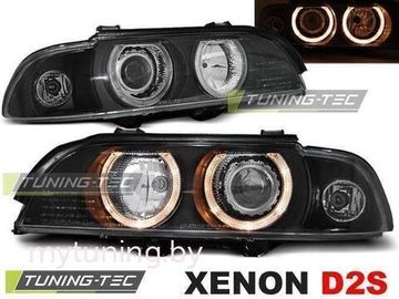 Передние фары Bmw 5 E39 angel eyes D2S/H7 black