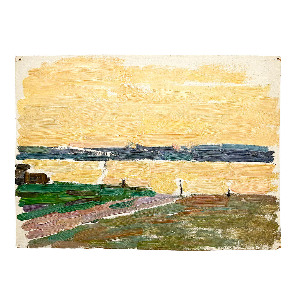Динес Ю. С. Волга вечером. Этюд в желтых тонах. Картон, масло. 1959 г.