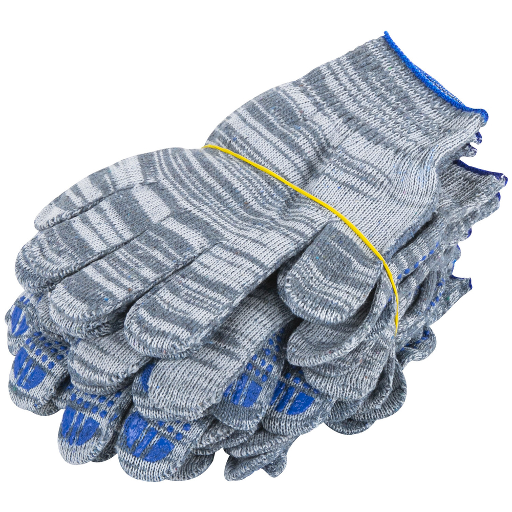 Перчатки хлопчатобумажные плотные, КОМПЛЕКТ 100 ПАР, 10 класс, 50-52 г, 133 текс, ПВХ-точка LAIMA ЛЮКС 2, СЕРЫЕ, 608679 (упаковка 1 шт)