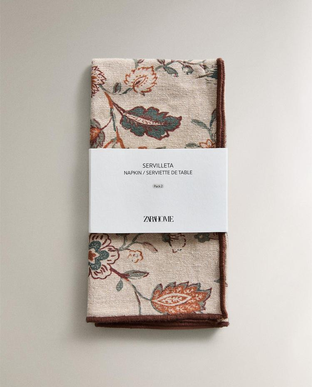 ZARA HOME САЛФЕТКИ С ЦВЕТОЧНЫМ ПРИНТОМ ( 2 ШТ.), СЕРО-КОРИЧНЕВЫЙ