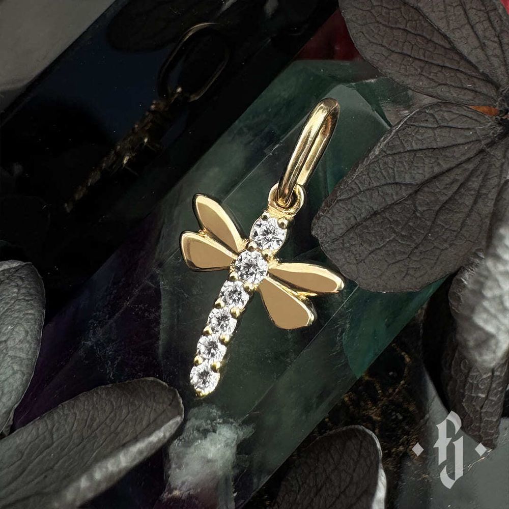 Подвеска &quot;Dragonfly&quot; - Желтое золото - White CZ