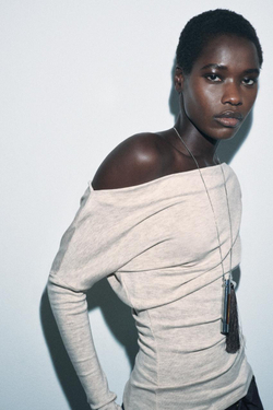 ZARA ТОП АСИММЕТРИЧНОГО КРОЯ ИЗ МЯГКОЙ ТКАНИ, БЕЖЕВЫЙ МЕЛАНЖ