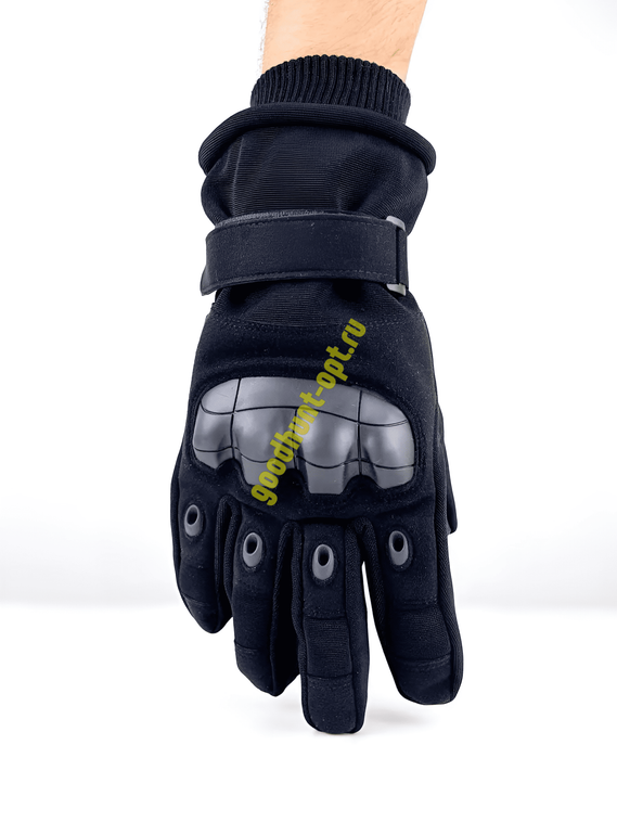 Тактические зимние перчатки с мехом Черный