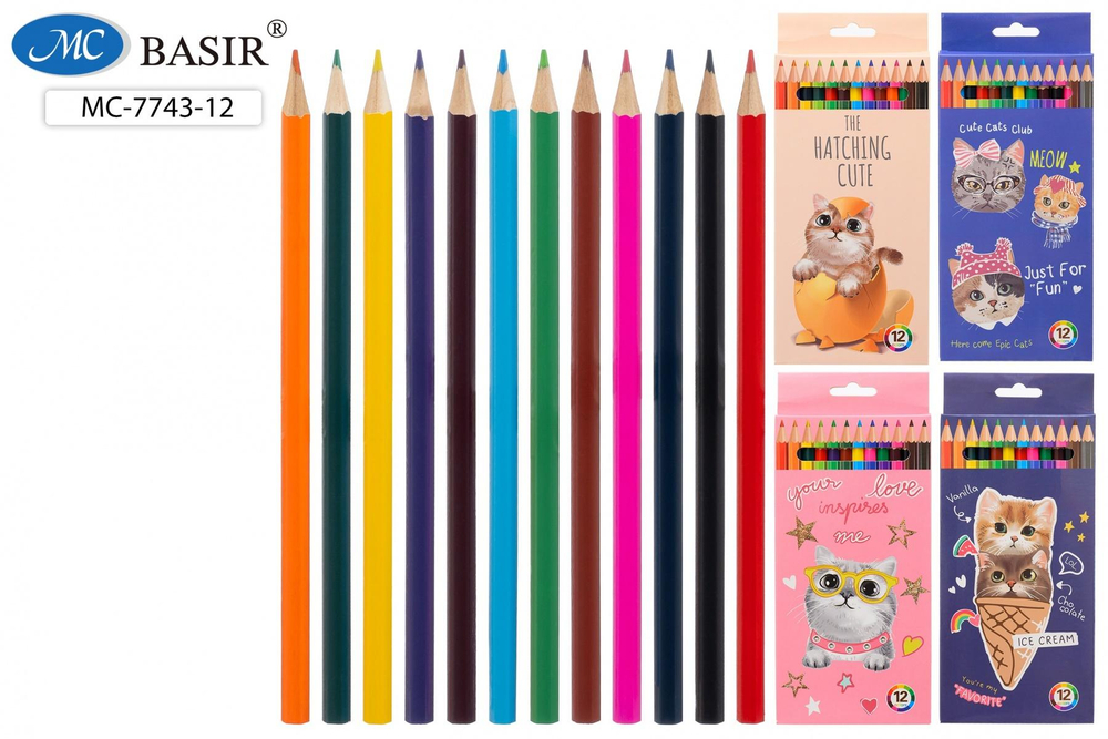 Карандаши 12цв. "Кошки" дерево, шестигран. микс коробка (Basir)