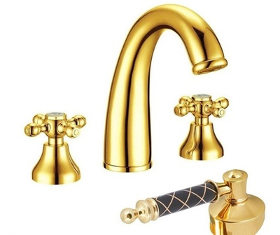 Смеситель для раковины на 3 отверстия Boheme TRADIZIONALE ORO 297-MR-B с ручками MURANO