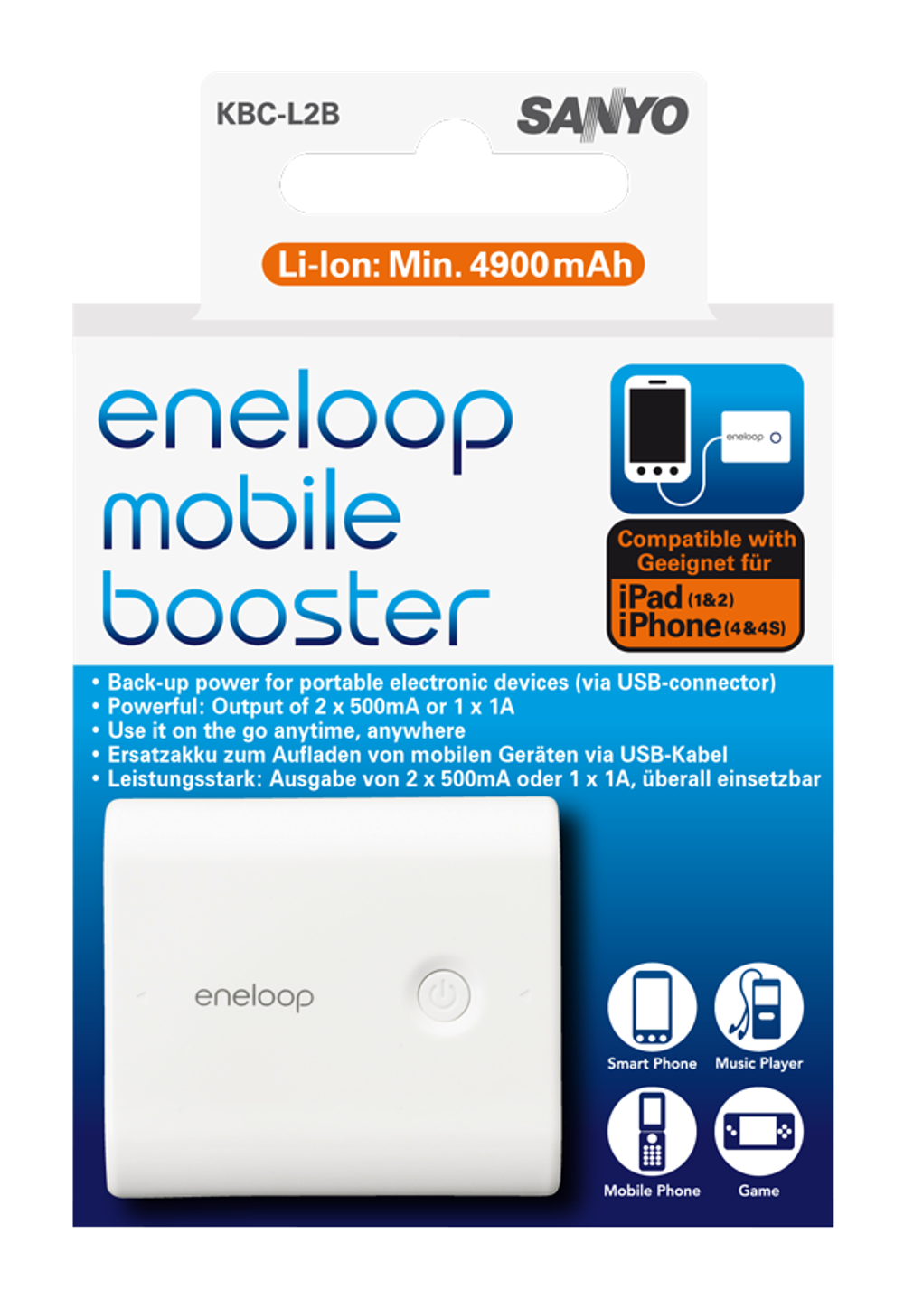 Аккумулятор мобильный SANYO Eneloop KBC-L2B 4900 mAh, Li-ion, 2USB