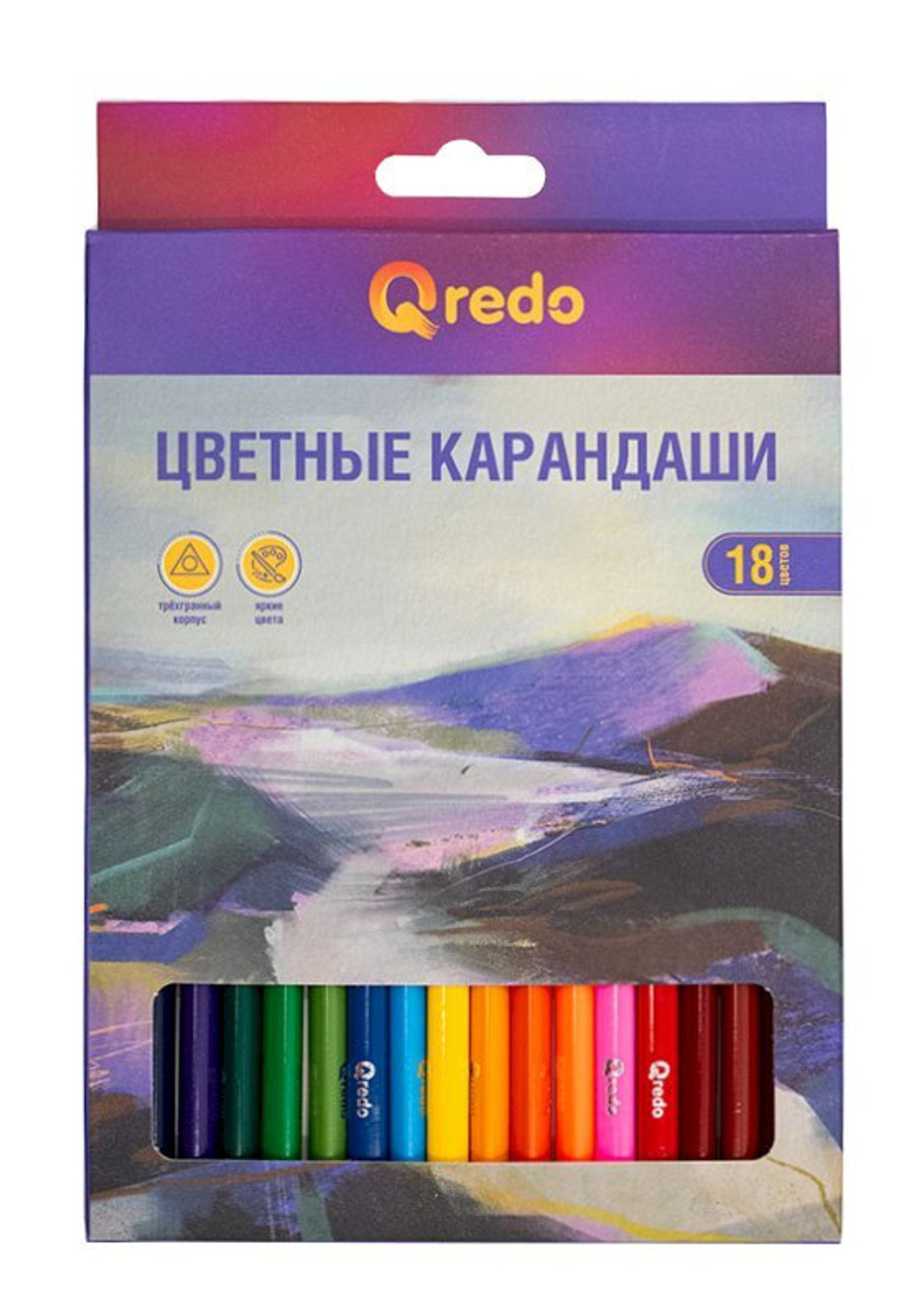 Карандаши цветные Qredo Mountain River, 18 цветов, деревянные, трехгранные