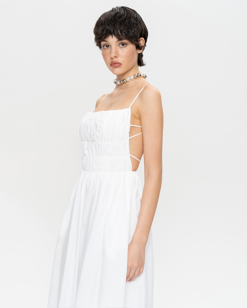 Хлопковое платье миди с открытой спиной