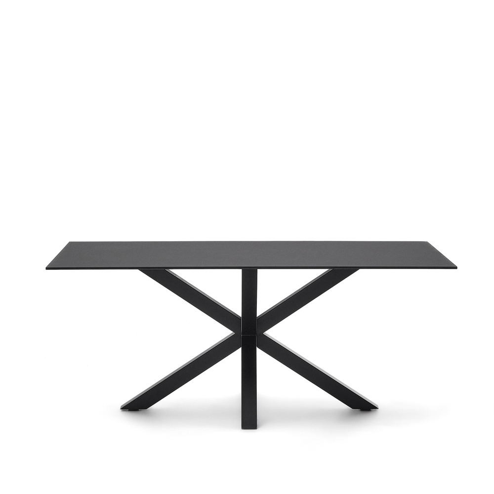 Argo Стол обеденный с черными ножками из стали и столешницей из черного стекла 180x100