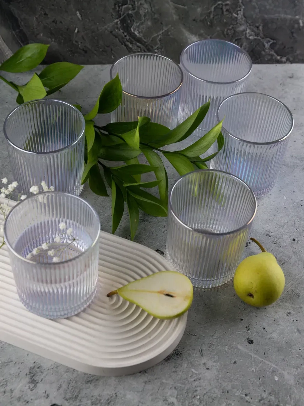 Набор ребристых бокалов для виски, 350 мл. 6 шт. перламутр