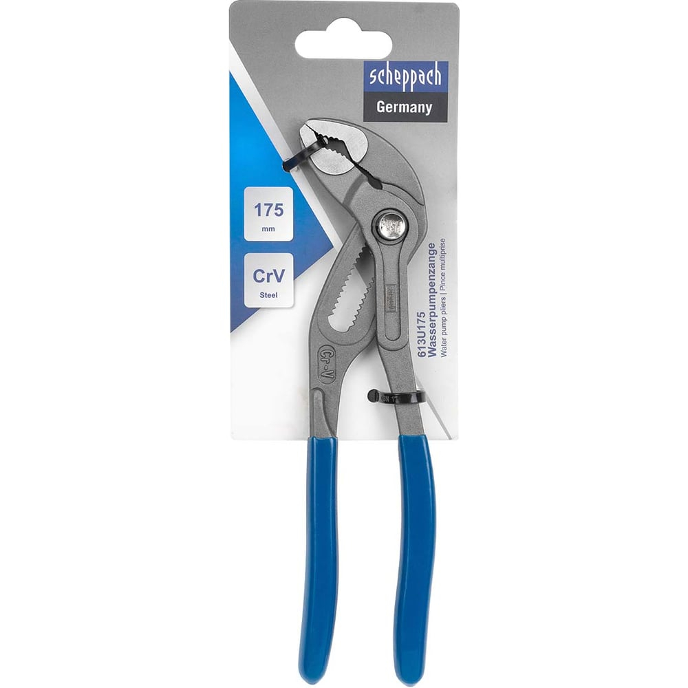 Пассатижи переставные сантехнические с кнопкой фиксации Scheppach Cr-V 175мм, на блистере Sch-613U175(60321)
