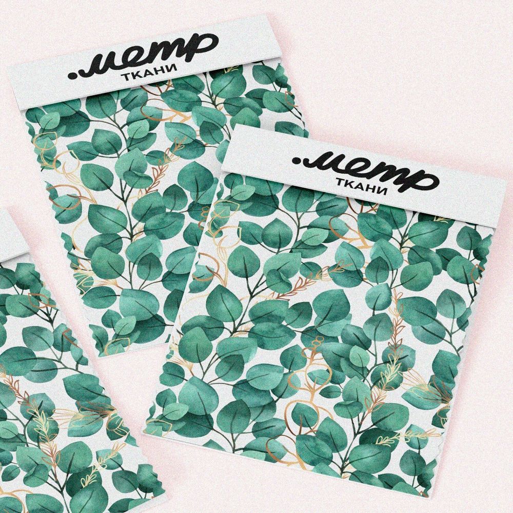 Ткань шифон листья бирюзовые