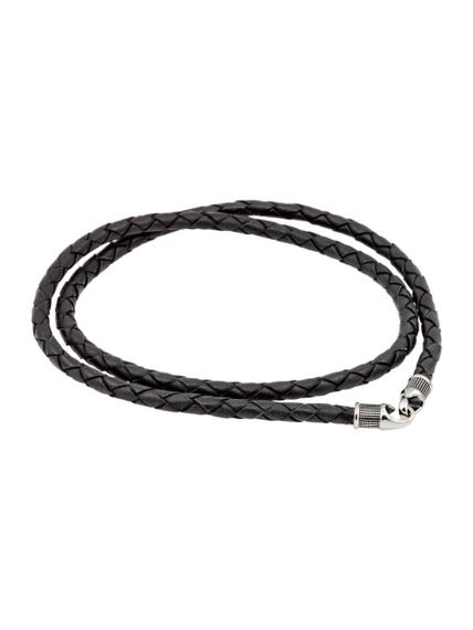 Гайтан кожаный чёрный 5 мм из серебра, вид в сложенном виде сзади