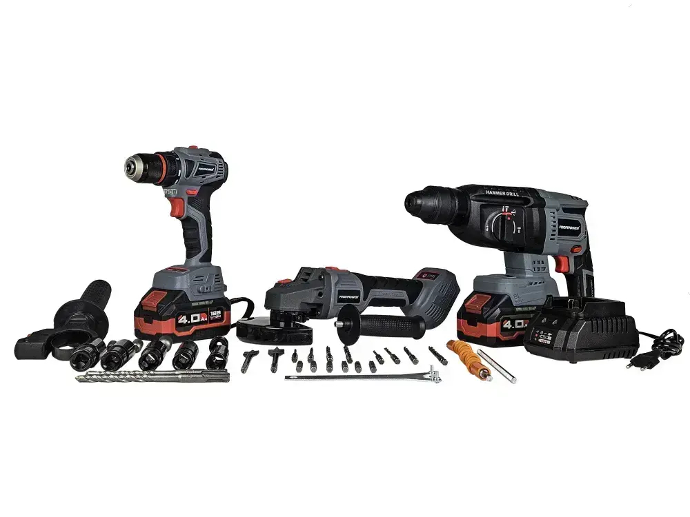 Аккумуляторный бесщеточный набор 3в1 ProfiPower (перфоратор, УШМ, шуруповерт)