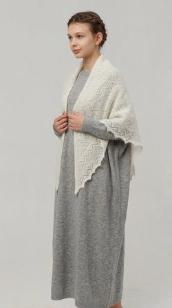 Оренбургский пуховый платок П4-120-02 экрю