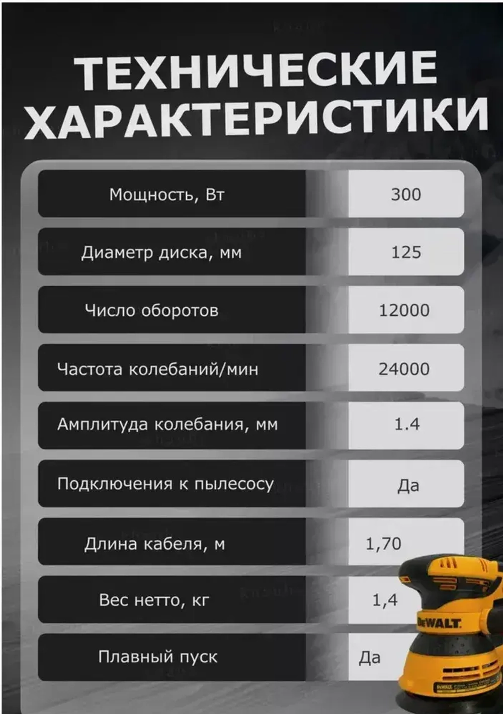 Шлифмашина эксцентриковая / эксцентриковая шлифовальная машина 125/300W, 12000 об/мин ( 300 Вт, 125 мм), сетевая