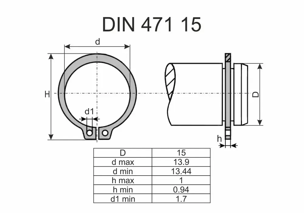 Кольцо стопорное на вал DIN 471 ГОСТ 13942-86 d 15 мм 5 шт.