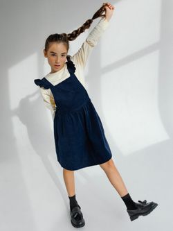 Сарафан из микровельвета с крылышками темно-синего цвета