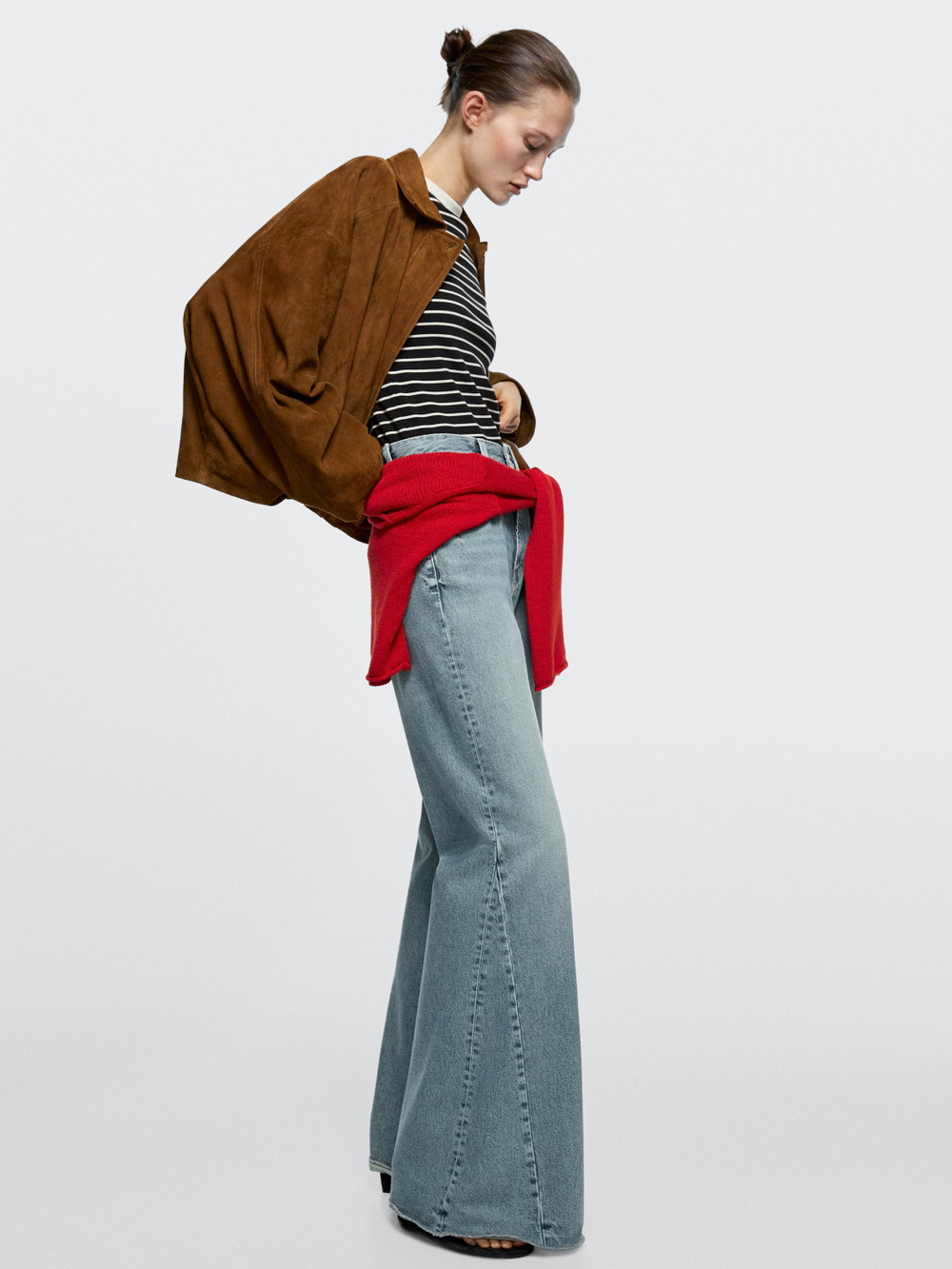 Massimo Dutti Джинсы с высокой талией и расклешенным кроем, светло-голубой