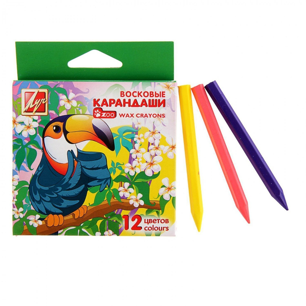 Мелки восковые Луч 12 цв., "ZOO", шестигранные, диаметр 8 мм, картонная упаковка, европодвес